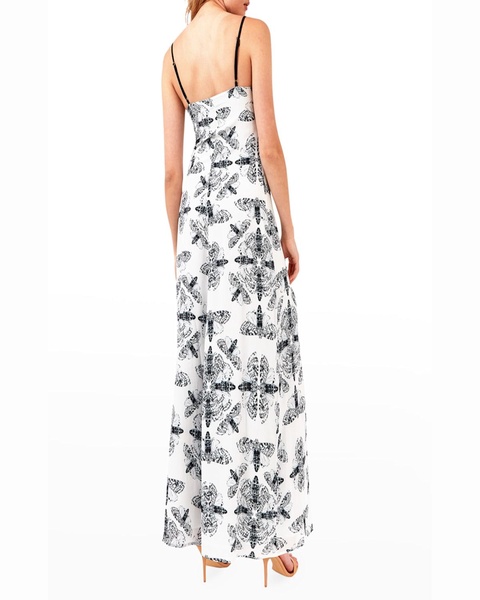 Kelly Printed Lambskin Leather Detailed Maxi Dress