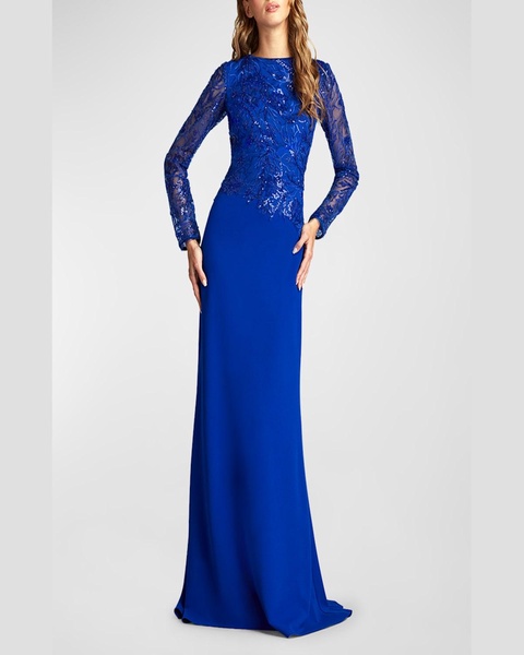 A-Line Sequin Lace & Crepe Gown