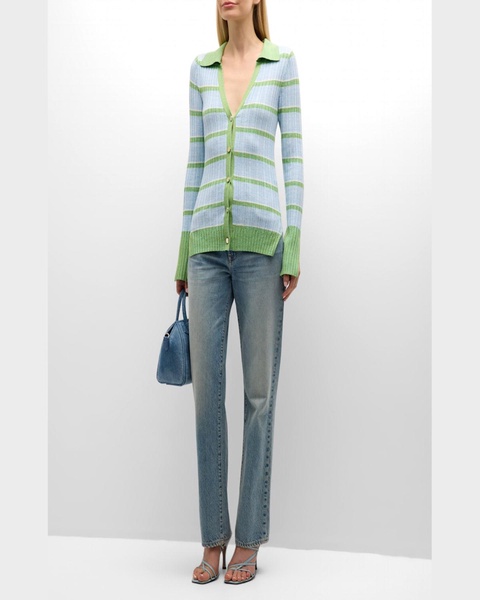 Raya Stripe Knit Button-Front Sweater