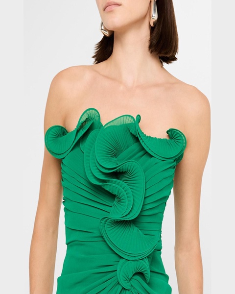 Strapless Pleated Ruffle Column Gown