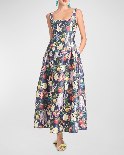 Mia Pleated Floral-Print Maxi Dress