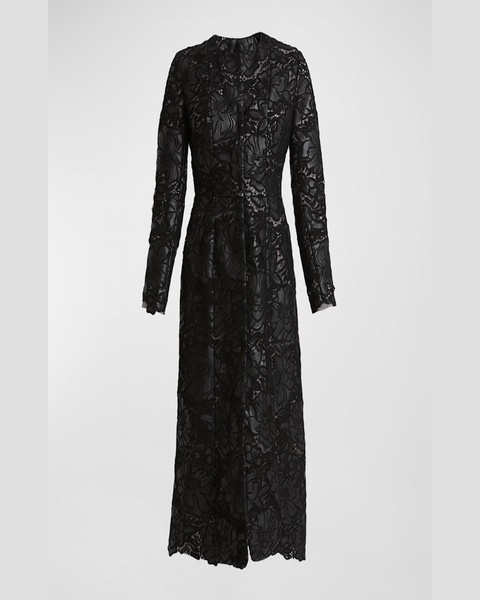 Faux Leather Lace Long Coat