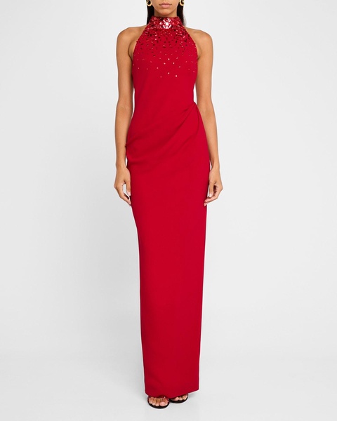 Crystal Halter Crepe Gown