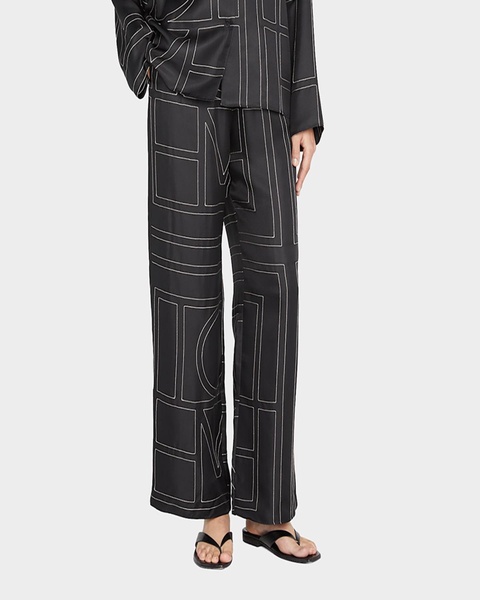 Monogram-Embroidered Silk Pajama Pants