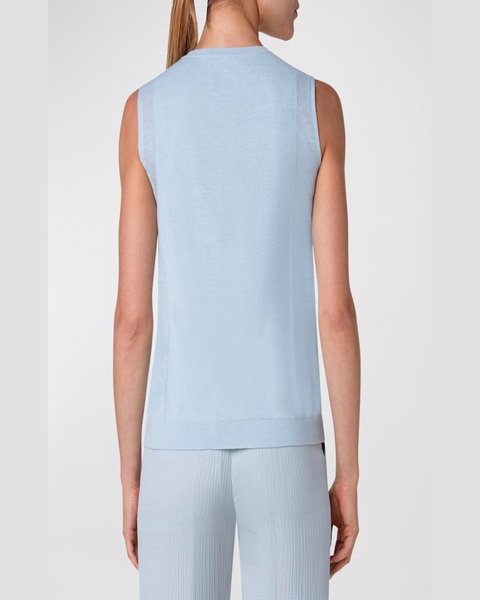 Sheer-Panel Silk-Cotton Knit Tank Top