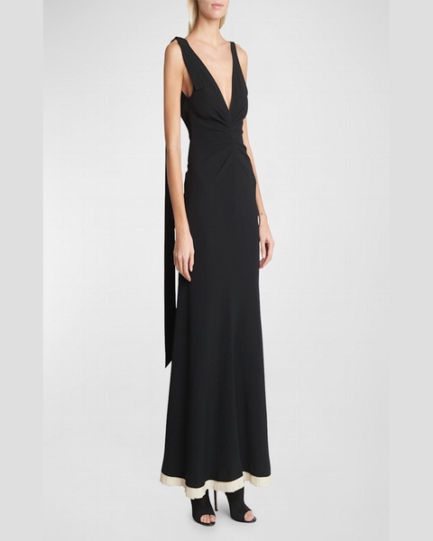 Plunging Gathered-Waist Backless Gown