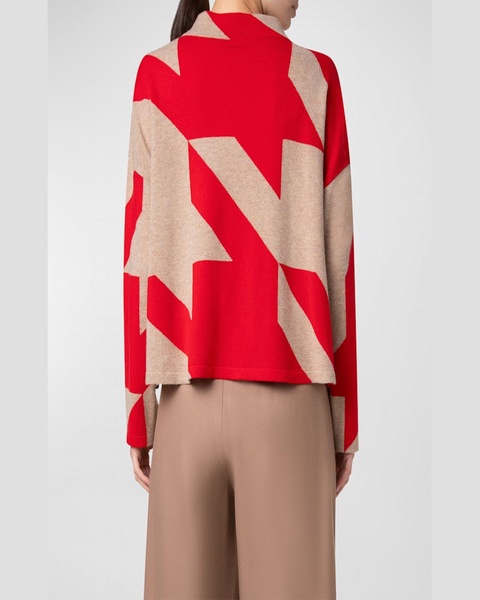 Houndstooth Mock-Neck Wool-Cashmere Sweater