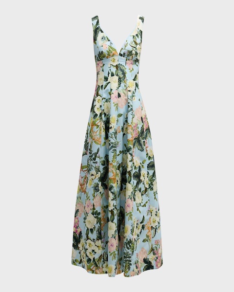 Naples Pleated Floral Silk Sleeveless Midi Dress