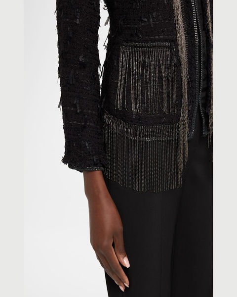 Leyla Chain-Trim Fringe Tweed Jacket