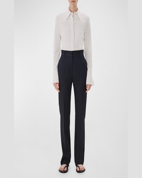 Wool Straight Leg Trousers