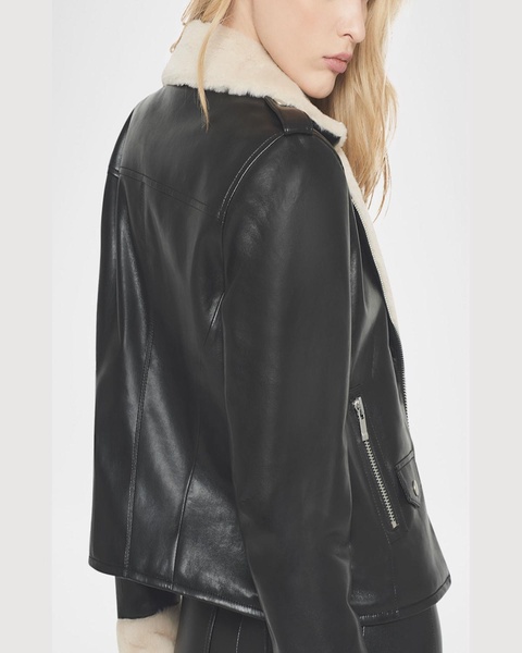 Sydney Recycled Leather Moto Jacket with Faux Fur Trim