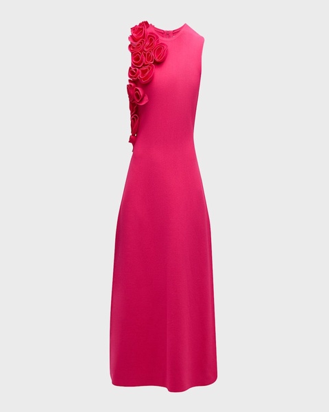 Colorblock Flower-Applique Sleeveless Rib Midi Dress