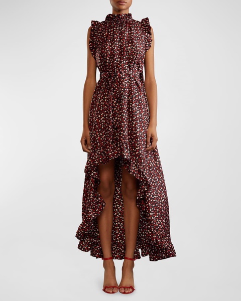 High-Low Polka-Dot Silk Maxi Dress