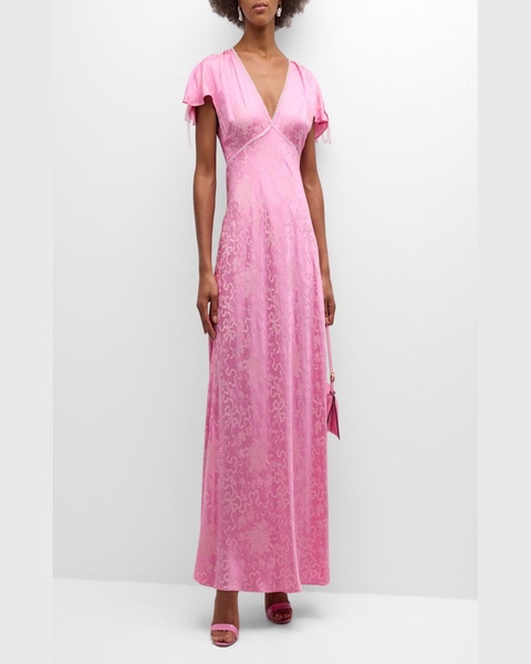 Loulou Jacquard Frill-Sleeve Maxi Dress