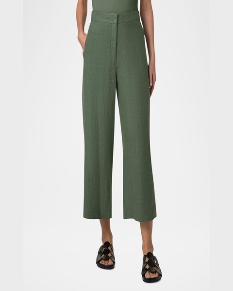 Filip Washed Raw Linen Straight-Leg Crop Pants