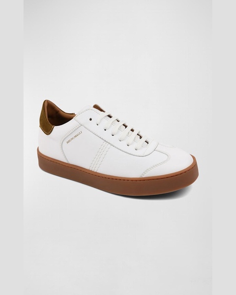 Men's Bono Calf Leather Low-Top Sneakers, White