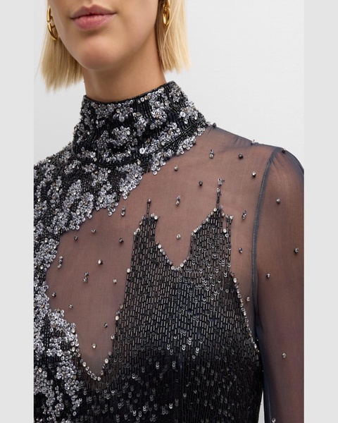 Starman Sequined Crystal Boatneck Gown