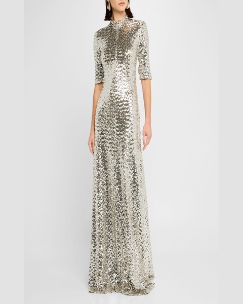 Turtleneck Sequined Zip Gown