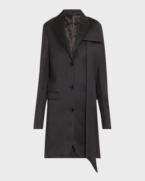 Longline Wool-Blend Jacket with Bow Detail