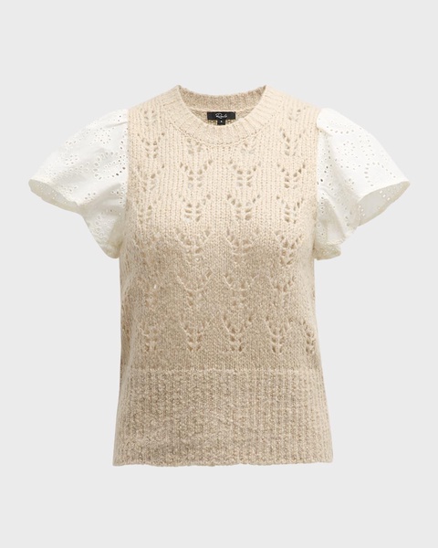 Everly Pointelle Knit Flutter-Sleeve Sweater