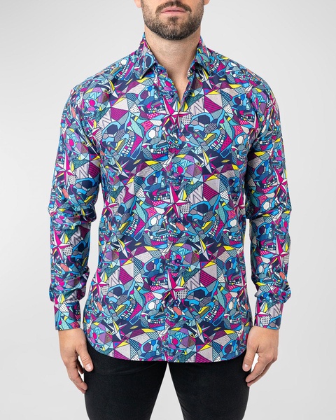 Men's Fibonacci Abstract Skulls Dress Shirt