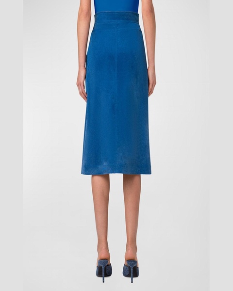 Washed Stretch Corduroy A-Line Midi Skirt