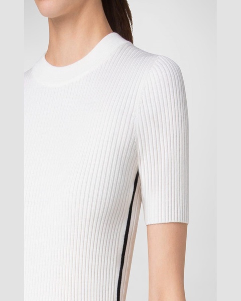 Contrast Piping Short-Sleeve Rib Sweater