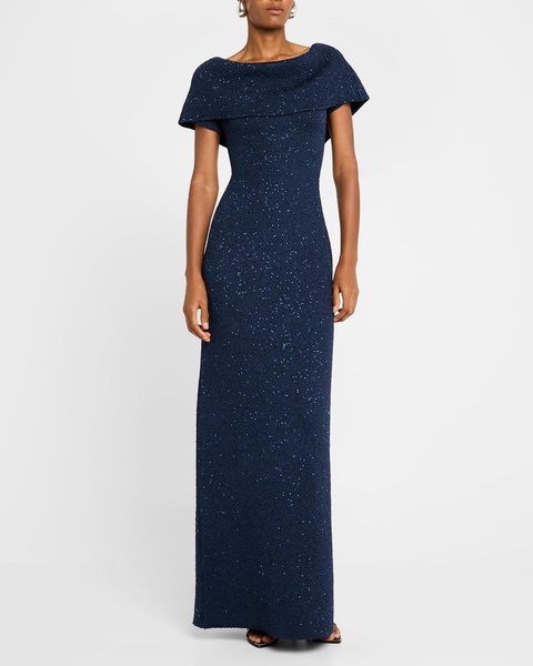 Paillette Knit Off-The-Shoulder Gown