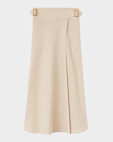 Irene Linen Crepe Buckle Wrap Skirt