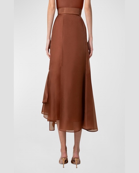 Asymmetric Pleated Silk Organza Flared Midi Skirt