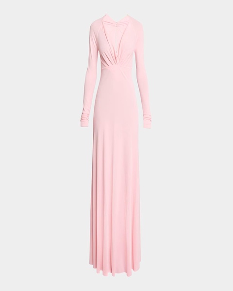 Cowl-Neck Long-Sleeve Jersey Gown