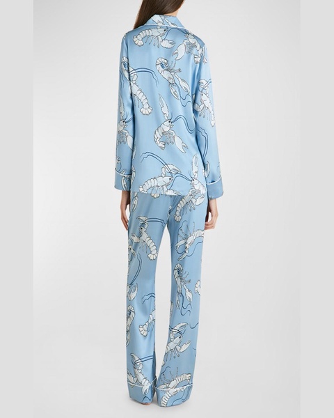 Lila Lobster-Print Silk Pajama Set