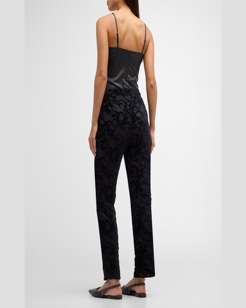 Mid-Rise Straight-Leg Corded Lace Pants