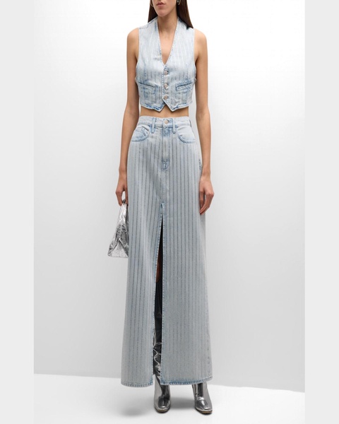 Ms. Sofiane Metallic-Stripe Denim Crop Vest