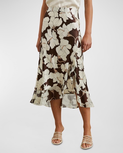 Floral Adia Satin Midi Skirt 