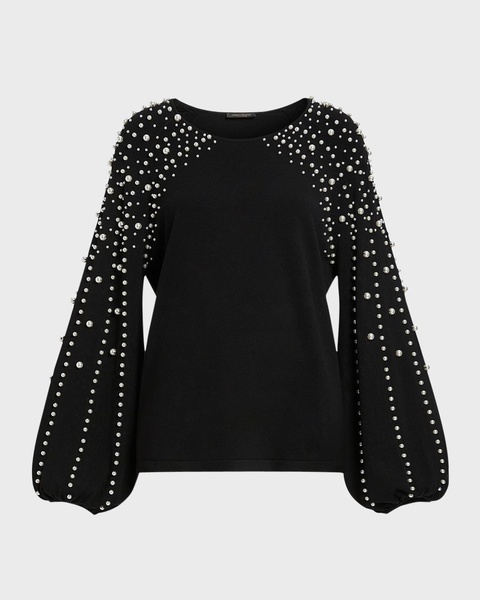 Plus Size Nelson Beaded Blouson-Sleeve Pullover