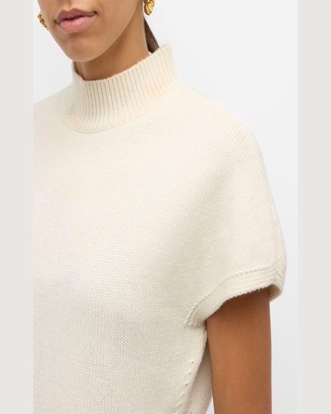 Mock-Neck Short-Sleeve Cashmere Sweater