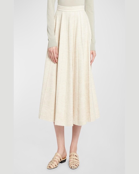 Fumiko Pleated Wool Silk Linen Midi Skirt