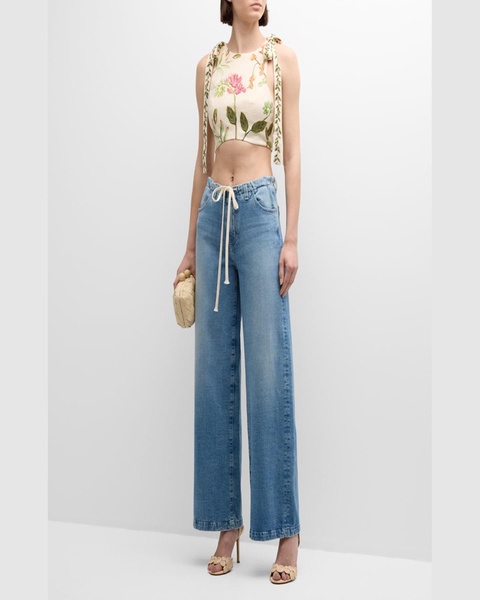 Olmeca Cultivo Floral-Print Linen Crop Top