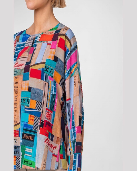 Crepe De Chine NYC Paper Collage Print Blouse