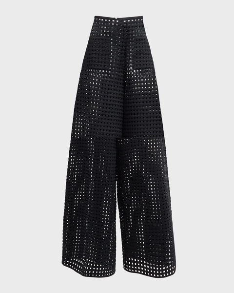 High-Rise Wide-Leg Lattice Lace Pants