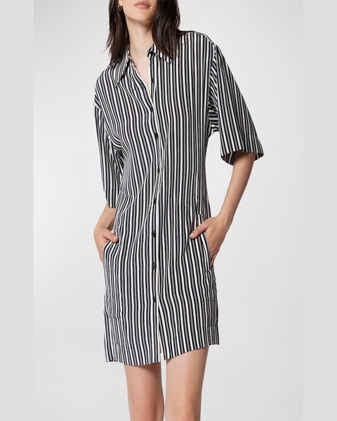 Etienna Striped Silk Button-Front Mini Shirtdress