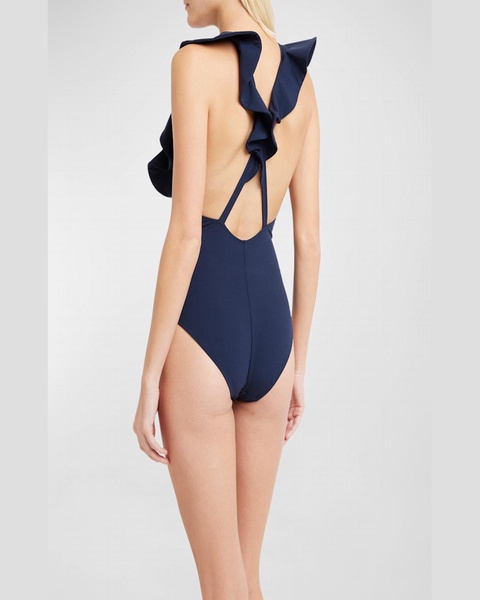 Evelina Ruffle Plunge One-Piece Swimsuit 