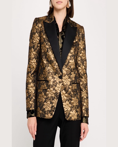 Single-Button Metallic Floral Jacquard Blazer