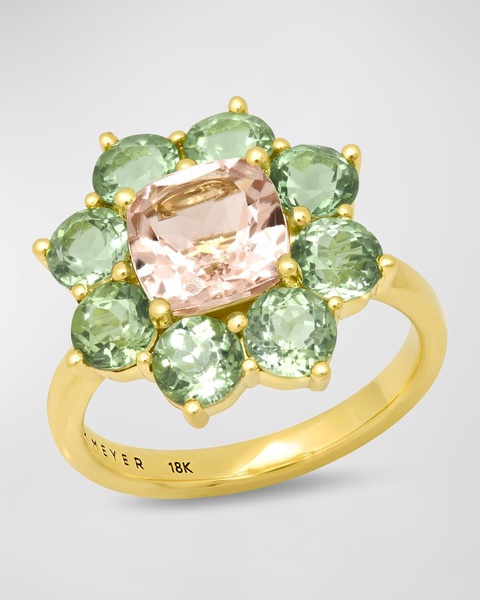 18k Yellow Gold Mint Tourmaline and Morganite Ring