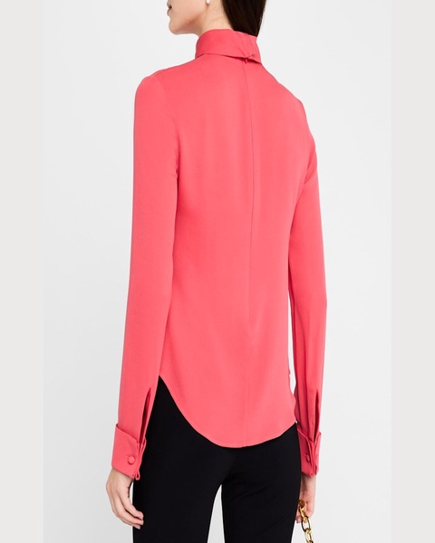 Mock-Neck Long-Sleeve Silk Blouse