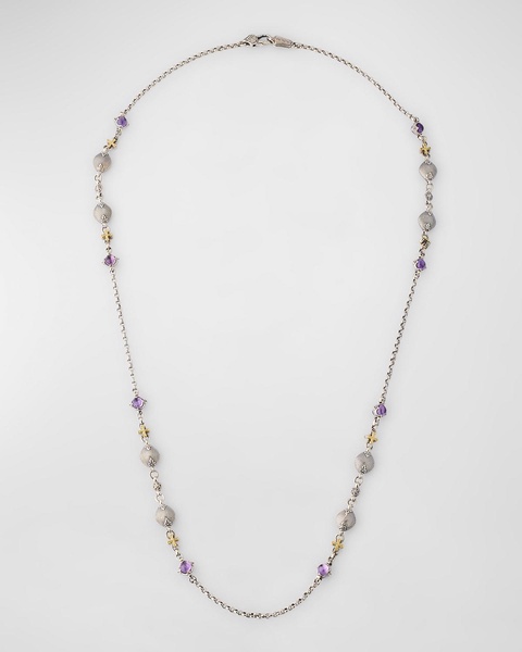 Silver and Gold Amethyst Necklace, 28"L