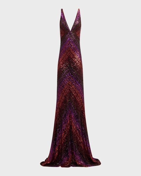 Plunging Sequined Cowl Backless Gown