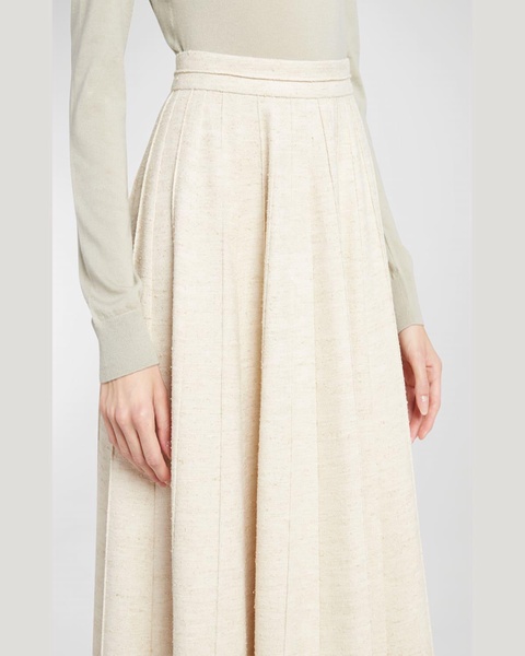 Fumiko Pleated Wool Silk Linen Midi Skirt