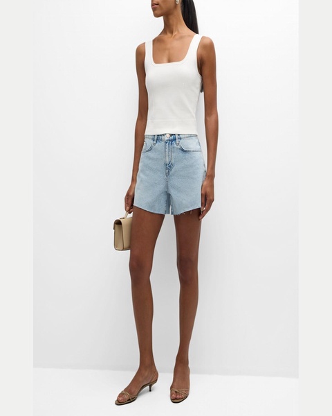 T-Long High Rise Cut-Off Denim Shorts